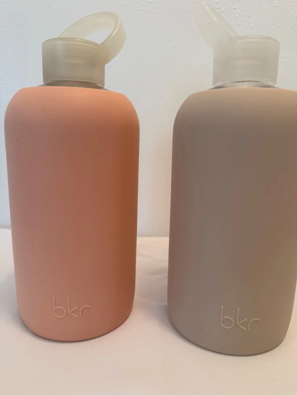 bkr Silicone and glass Water Bottle Sleeve - Peach and Taupe, 7 inch tall